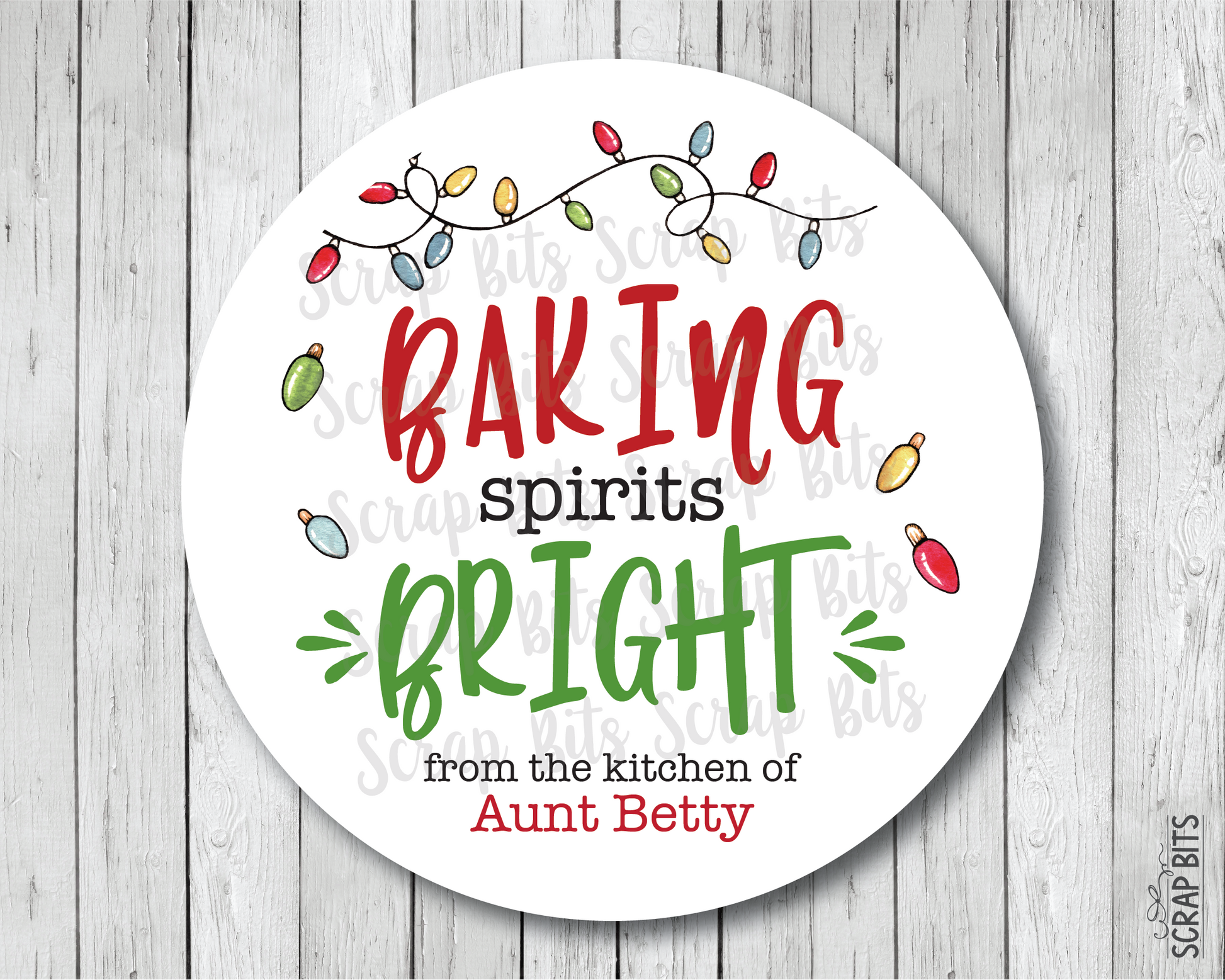 Baking Spirits Bright Christmas Lights, Personalized Christmas Gift or Baking Labels - Scrap Bits