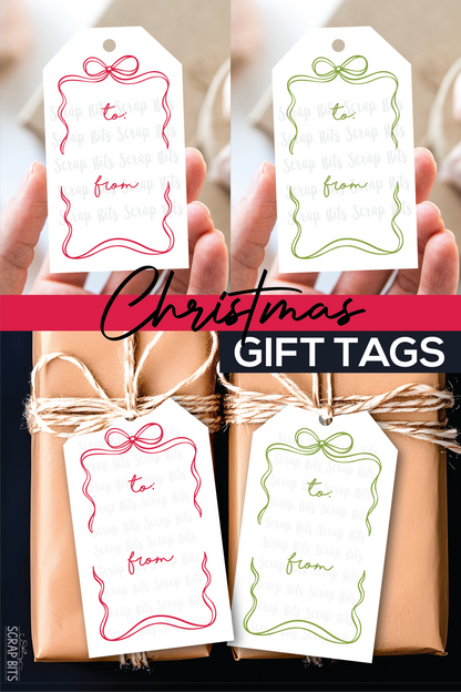 Coquette Wiggle Bow Frame, Pink & Green, To From Christmas Gift Tag Set