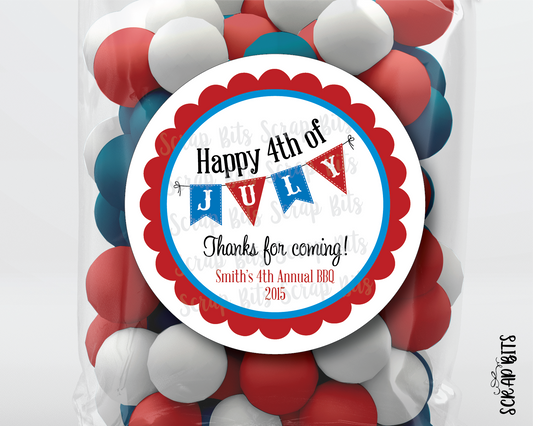 Bunting Happy 4th of July Stickers or Tags