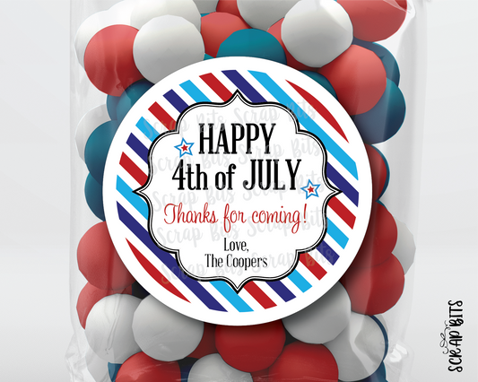 Stripes Happy 4th of July Stickers or Tags