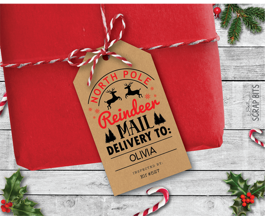 North Pole Reindeer Mail, Personalized Kraft Christmas Gift Tags