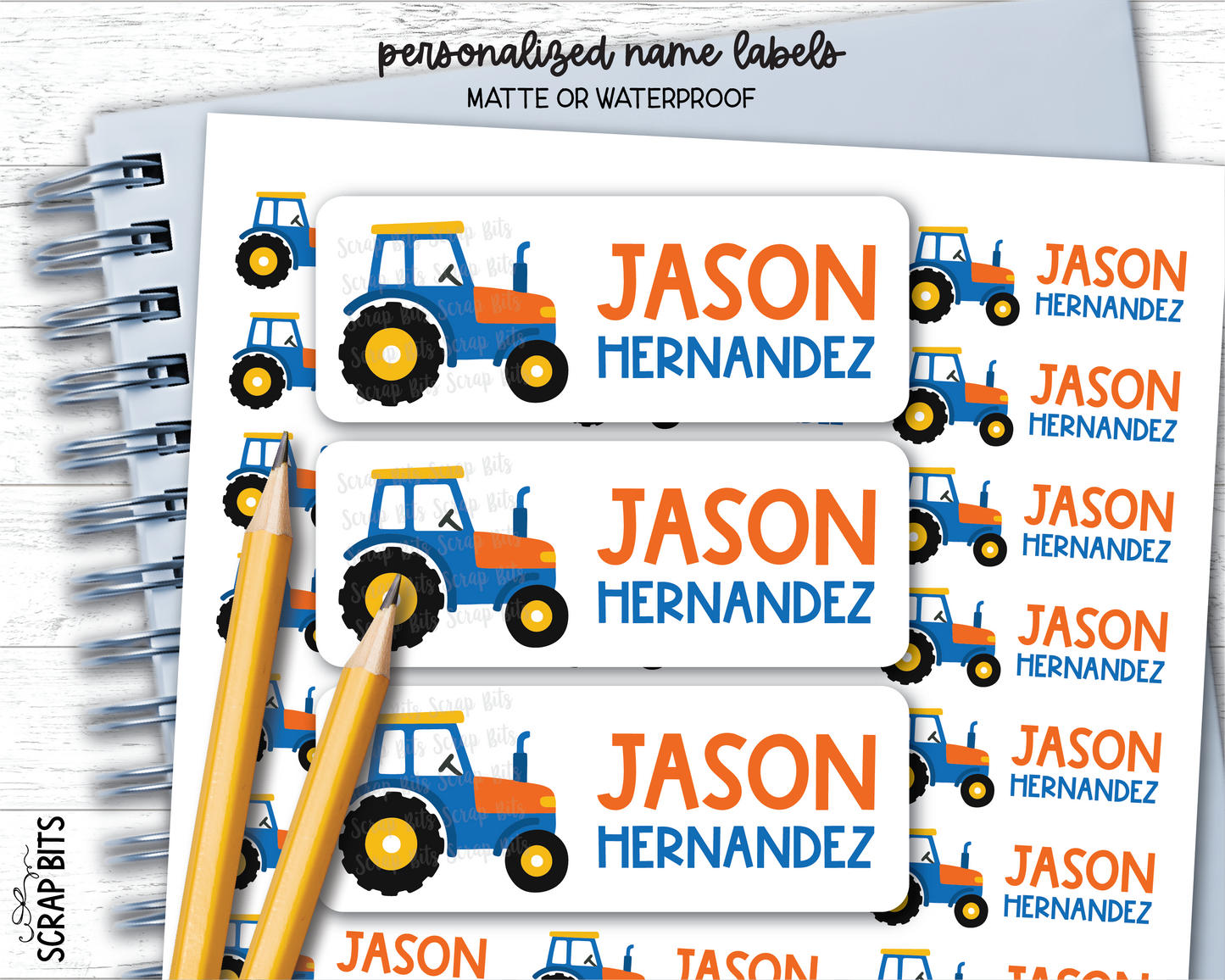 Farm Tractor Name Labels, Personalized Belonging Labels