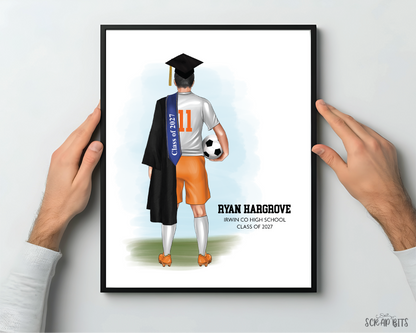 Soccer (Male) Graduation Portrait Print, Custom Digital Drawing