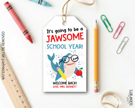 Shark Back To School Tags, It's Going to be a JAWSOME School Year