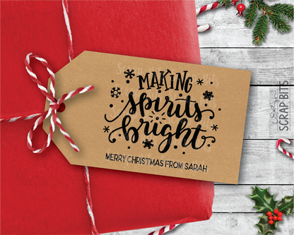 Making Spirits Bright, Personalized Kraft Christmas Gift Tags