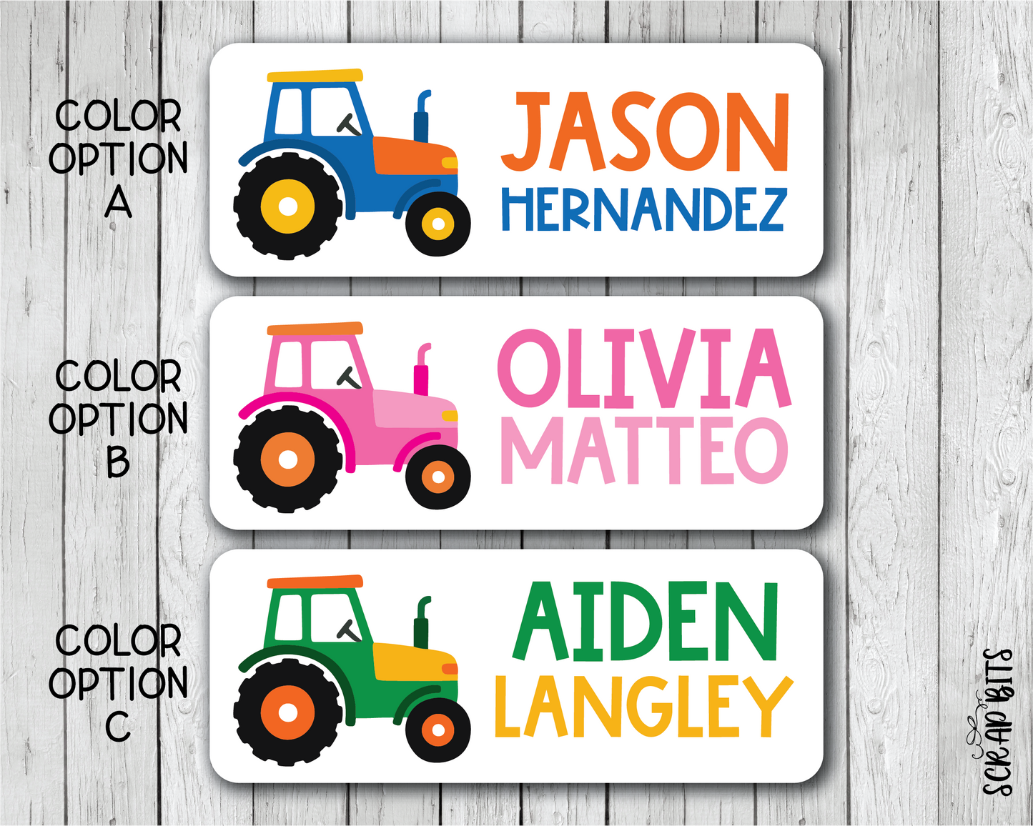Farm Tractor Name Labels, Personalized Belonging Labels