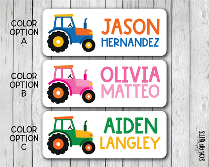 Farm Tractor Name Labels, Personalized Belonging Labels