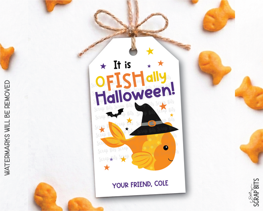 O Fish Ally Halloween Gift Tags, Goldfish Treat Bag Labels