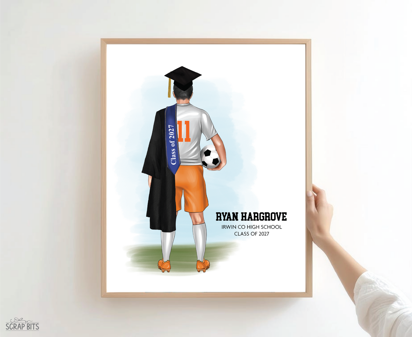 Soccer (Male) Graduation Portrait Print, Custom Digital Drawing