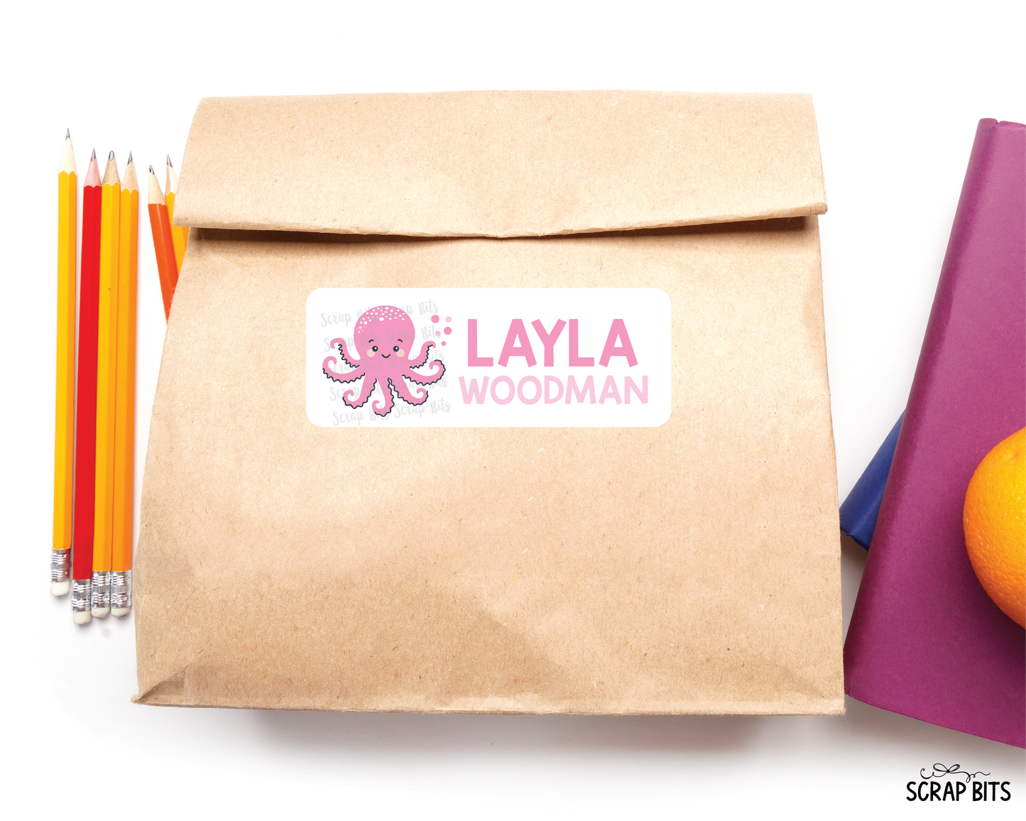 Pink Sea Animals Name Labels, Octopus, Whale, Seahorse . Personalized Belonging Labels