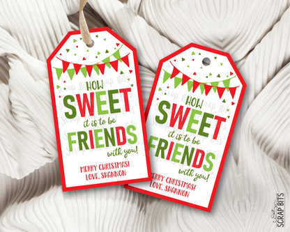 Sweet Friends Printable Christmas Gift Tags . Instant Download Editable Template