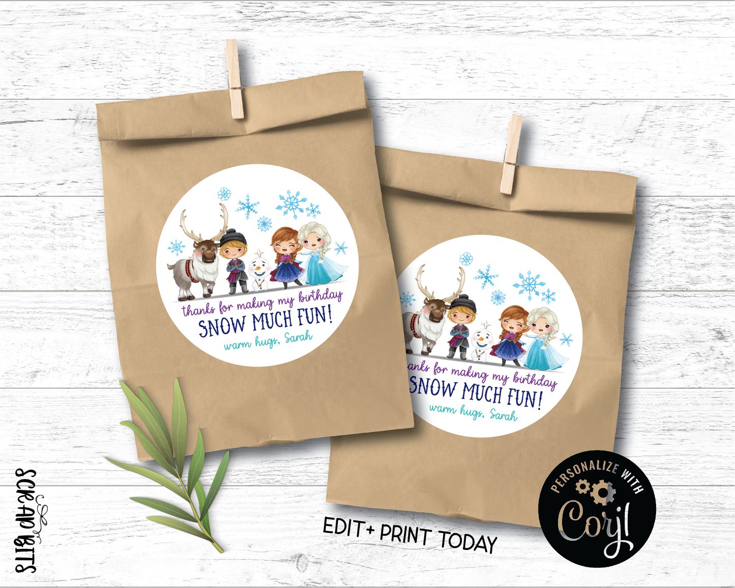Snow Much Fun Frozen Friends, Printable Birthday Gift Labels, Instant Download Editable Template