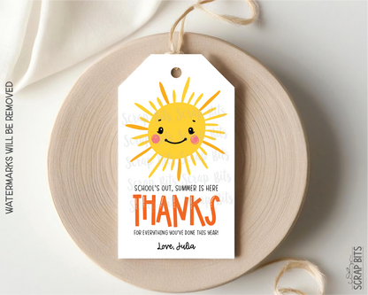 Sunshine Last Day of School Gift Tags