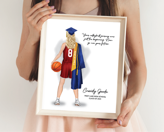 Basketball Graduation Portrait Print, Female Custom Senior Gift, Digital Download