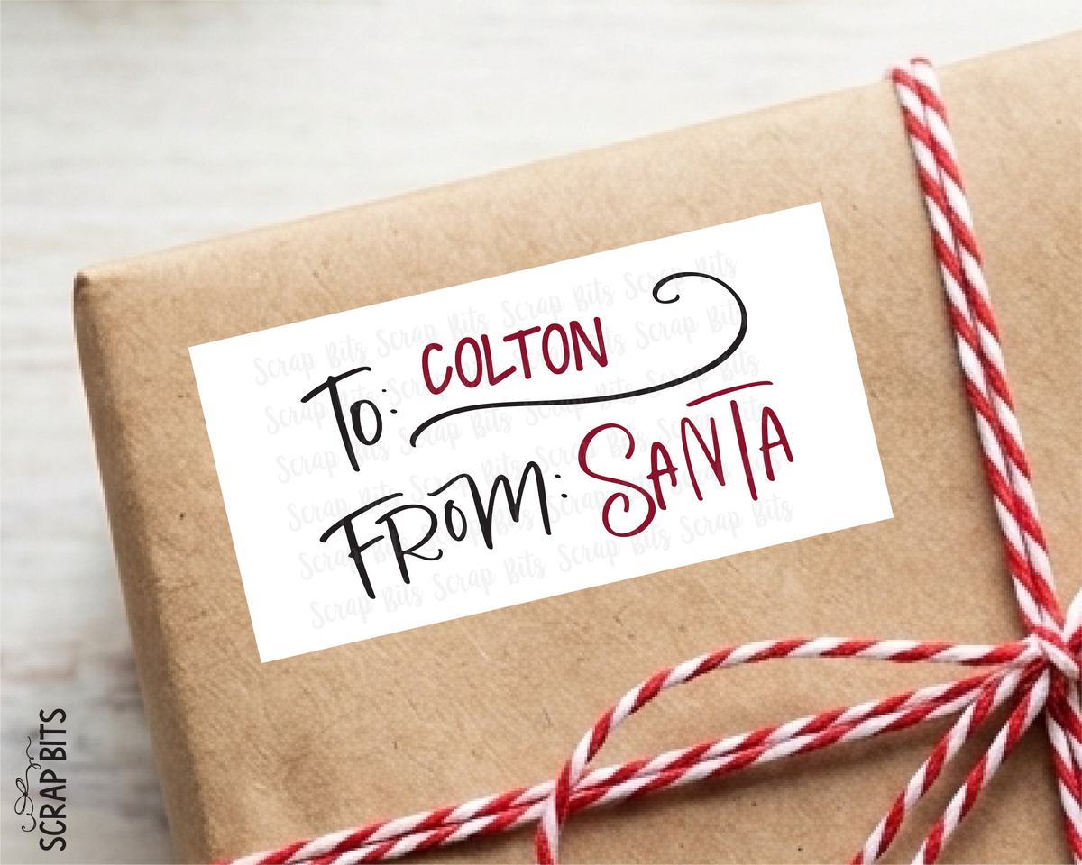 To Child From Santa Christmas Gift Labels, Doodle Swirl, Personalized Gift Stickers
