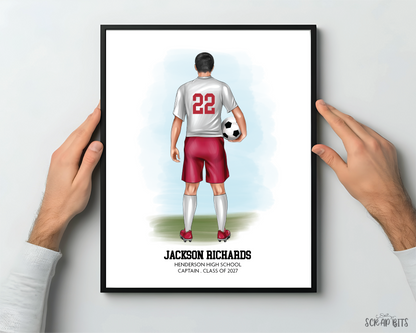 Soccer (Male) Portrait Print, Custom Digital Drawing