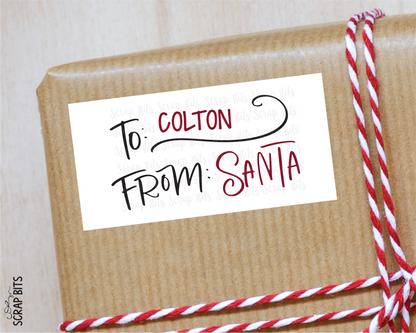 To Child From Santa Christmas Gift Labels, Doodle Swirl, Personalized Gift Stickers