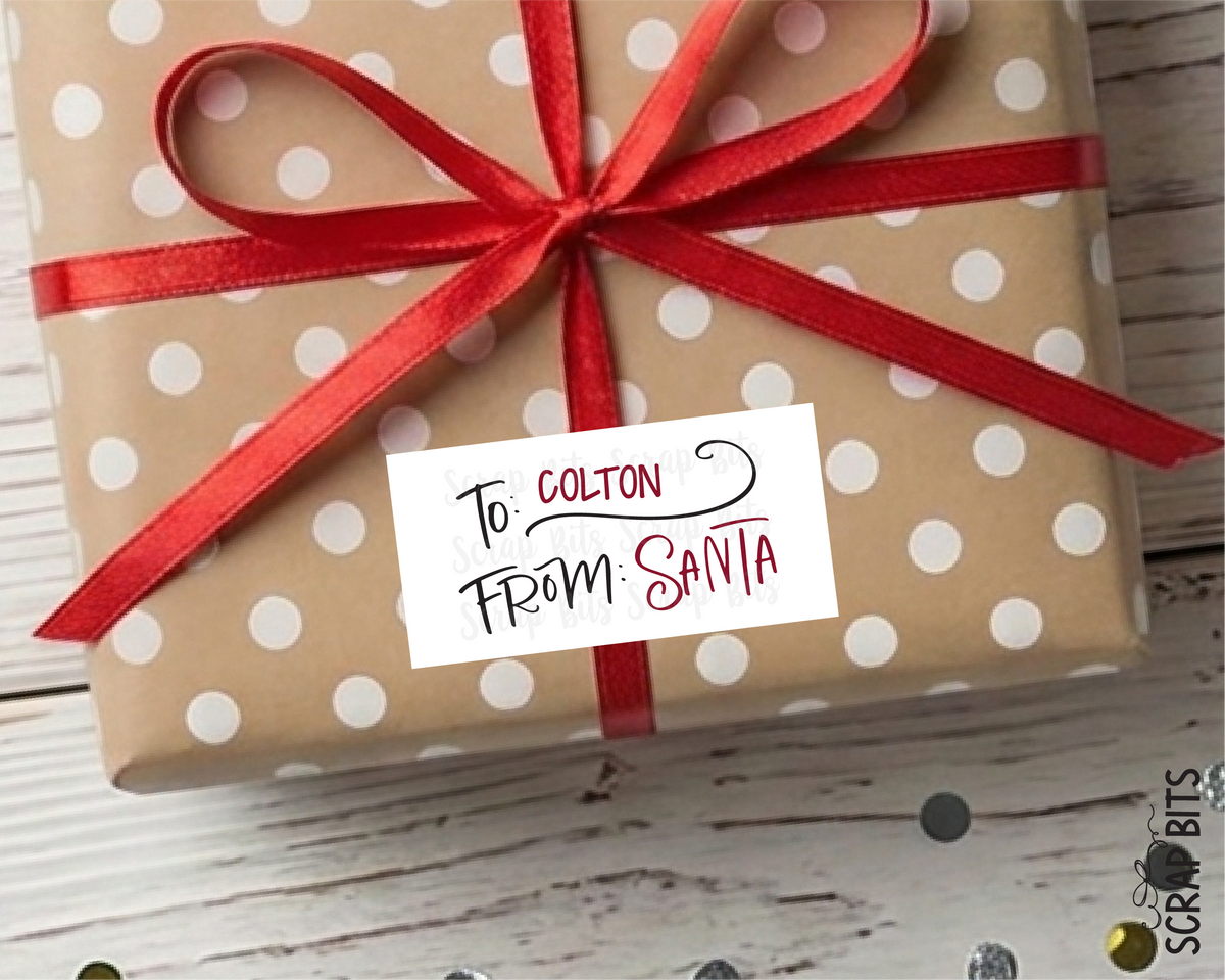 To Child From Santa Christmas Gift Labels, Doodle Swirl, Personalized Gift Stickers