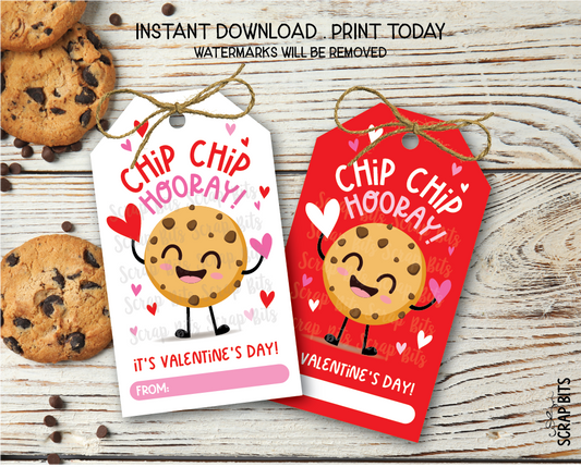 Chip Chip Hooray, It's Valentine's Day, Printable Gift Tags, Instant Download