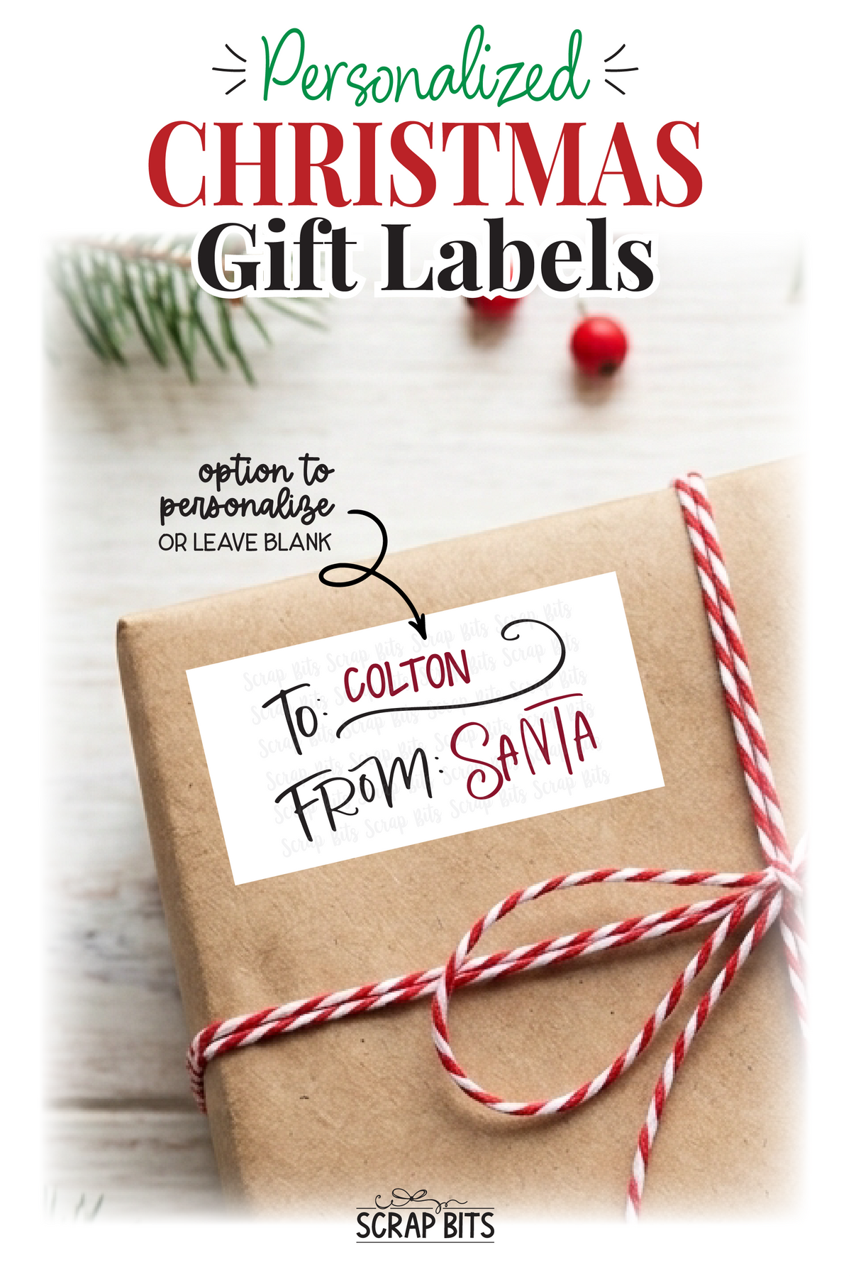 To Child From Santa Christmas Gift Labels, Doodle Swirl, Personalized Gift Stickers