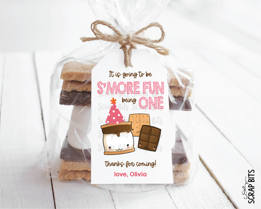 S'more Fun Being One, 1st Birthday Smore Favor Tags