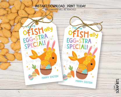 You're O FISH Ally Egg-Stra Special Goldfish Tags, Printable Kids Easter Treat Bag Tags, Instant Download