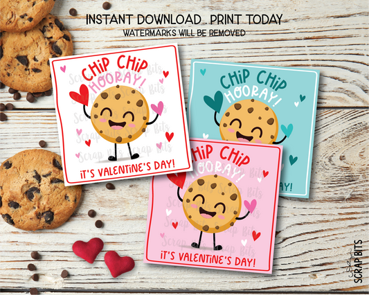 Chip Chip Hooray, Valentine Cookie Tags, Instant Download
