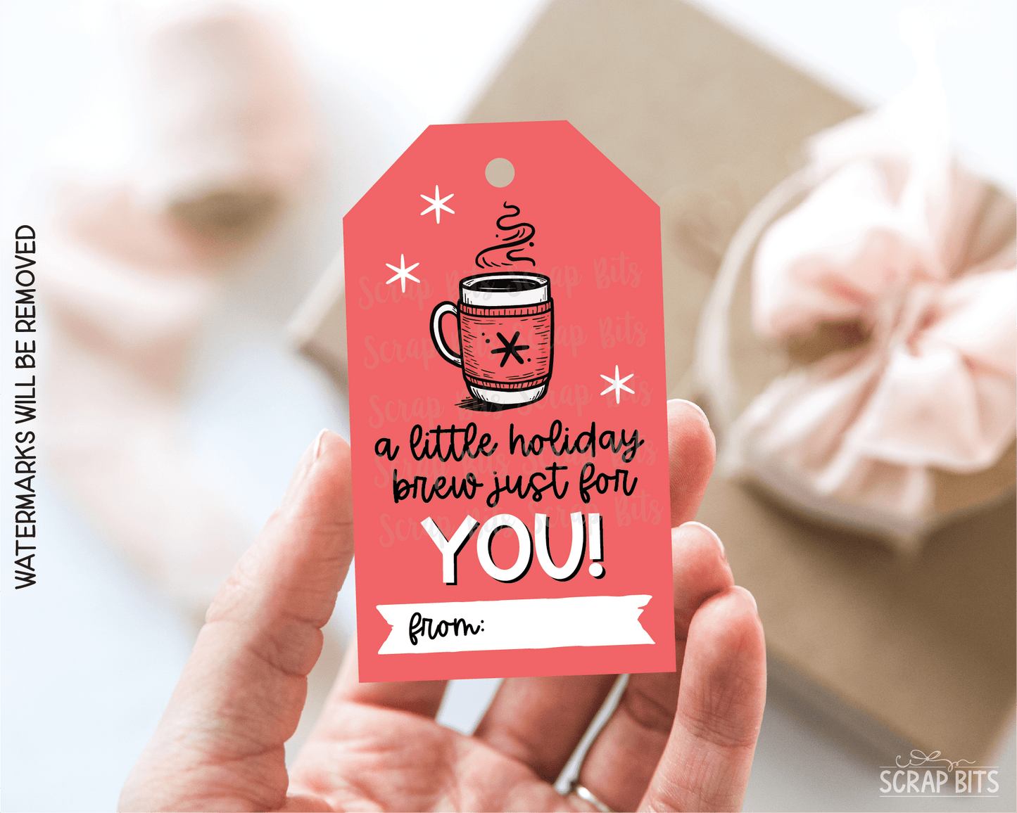 A Little Holiday Brew Snowflake Mug, Printable Christmas Gift Tags, Instant Download - Scrap Bits