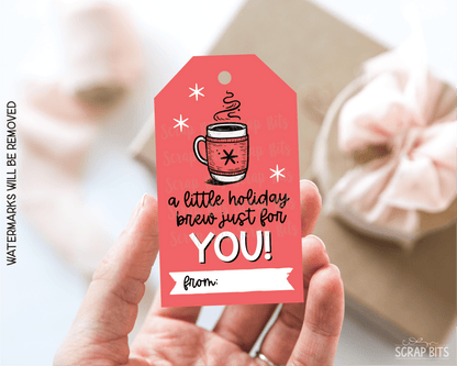 A Little Holiday Brew Snowflake Mug, Printable Christmas Gift Tags, Instant Download - Scrap Bits