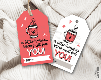 A Little Holiday Brew Snowflake Mug, Printable Christmas Gift Tags, Instant Download - Scrap Bits