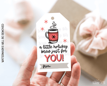 A Little Holiday Brew Snowflake Mug, Printable Christmas Gift Tags, Instant Download - Scrap Bits