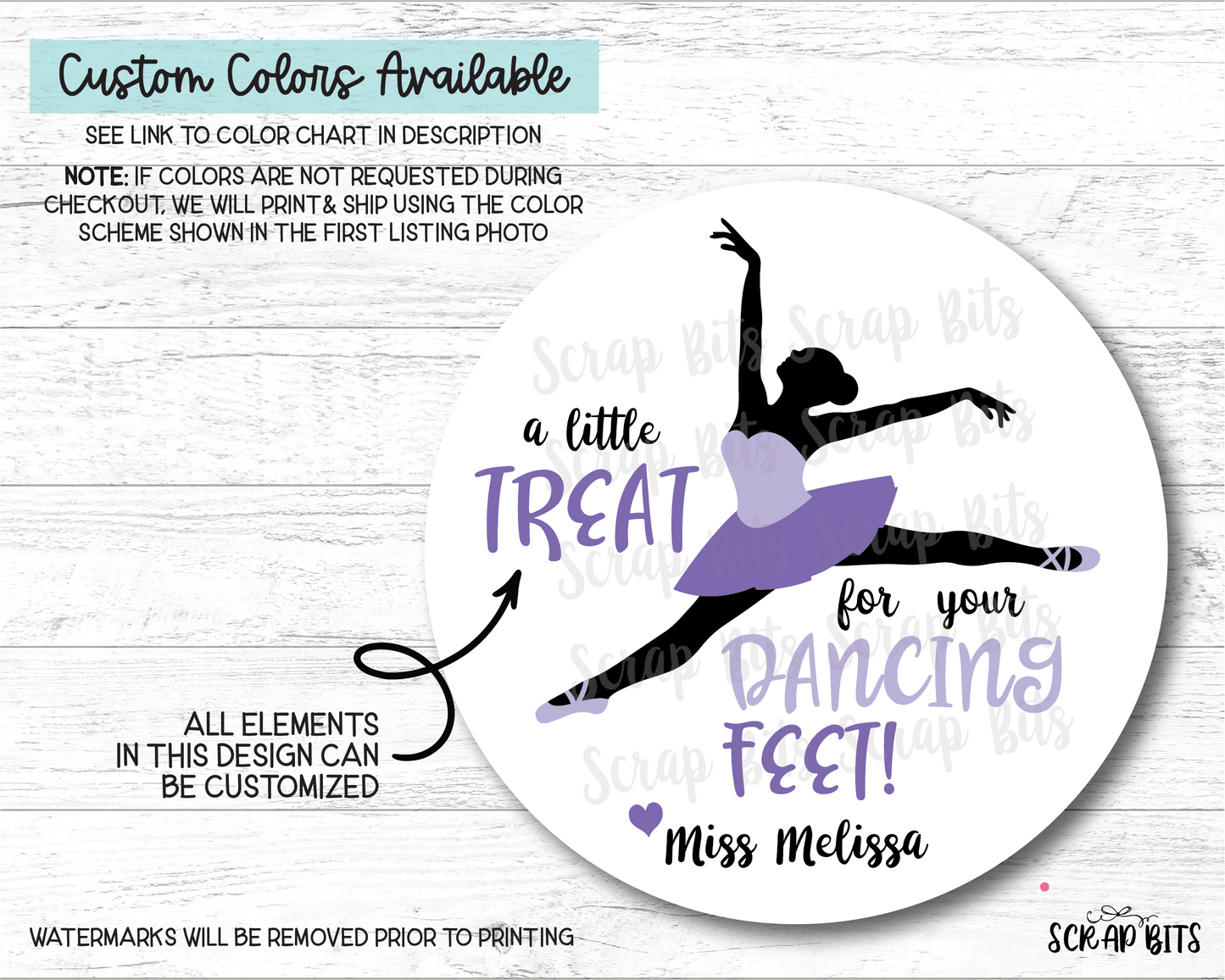 A Little Treat for Your Dancing Feet, Ballerina Favor Stickers or Tags - Scrap Bits