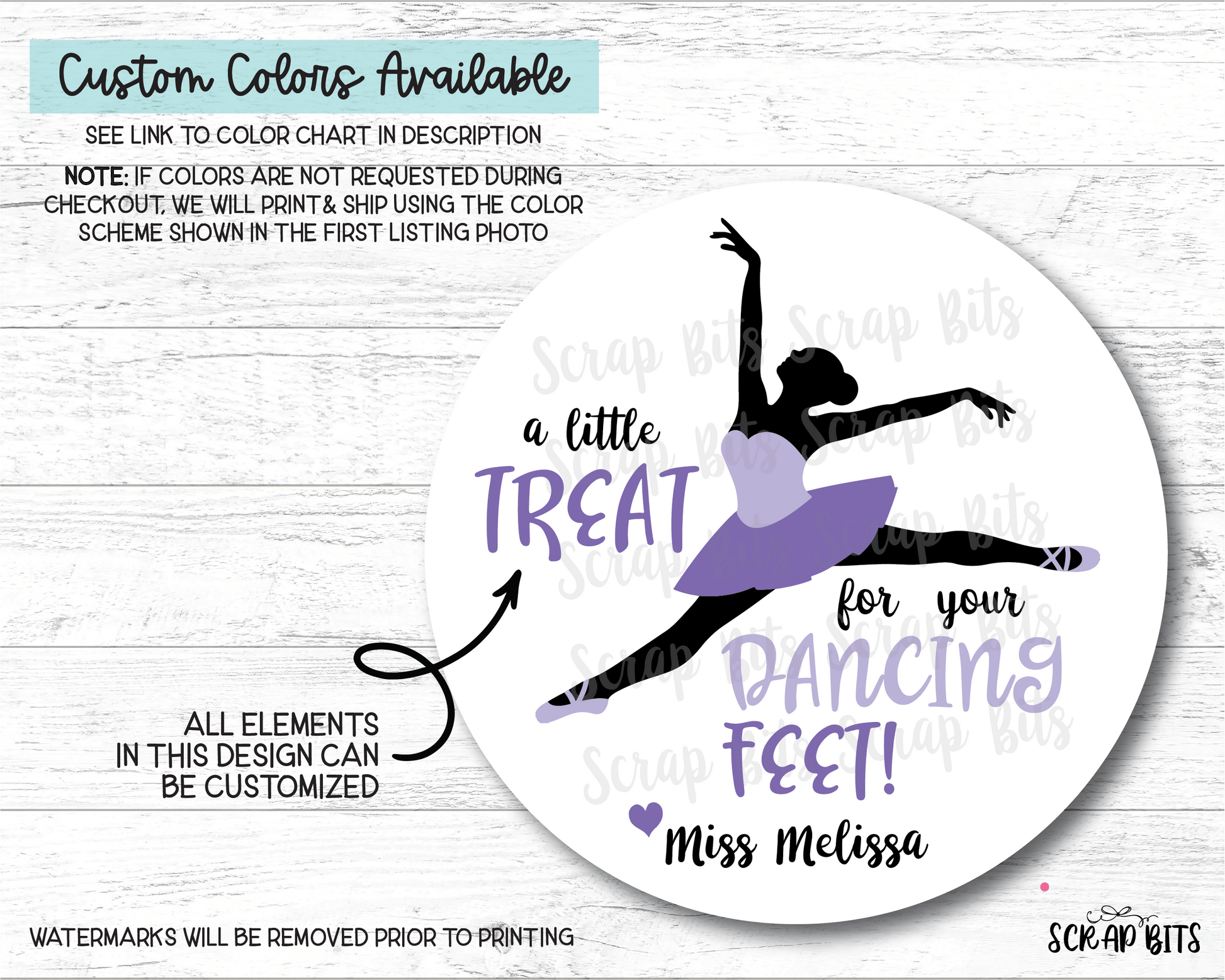A Little Treat for Your Dancing Feet, Ballerina Favor Stickers or Tags - Scrap Bits