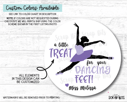 A Little Treat for Your Dancing Feet, Ballerina Favor Stickers or Tags - Scrap Bits