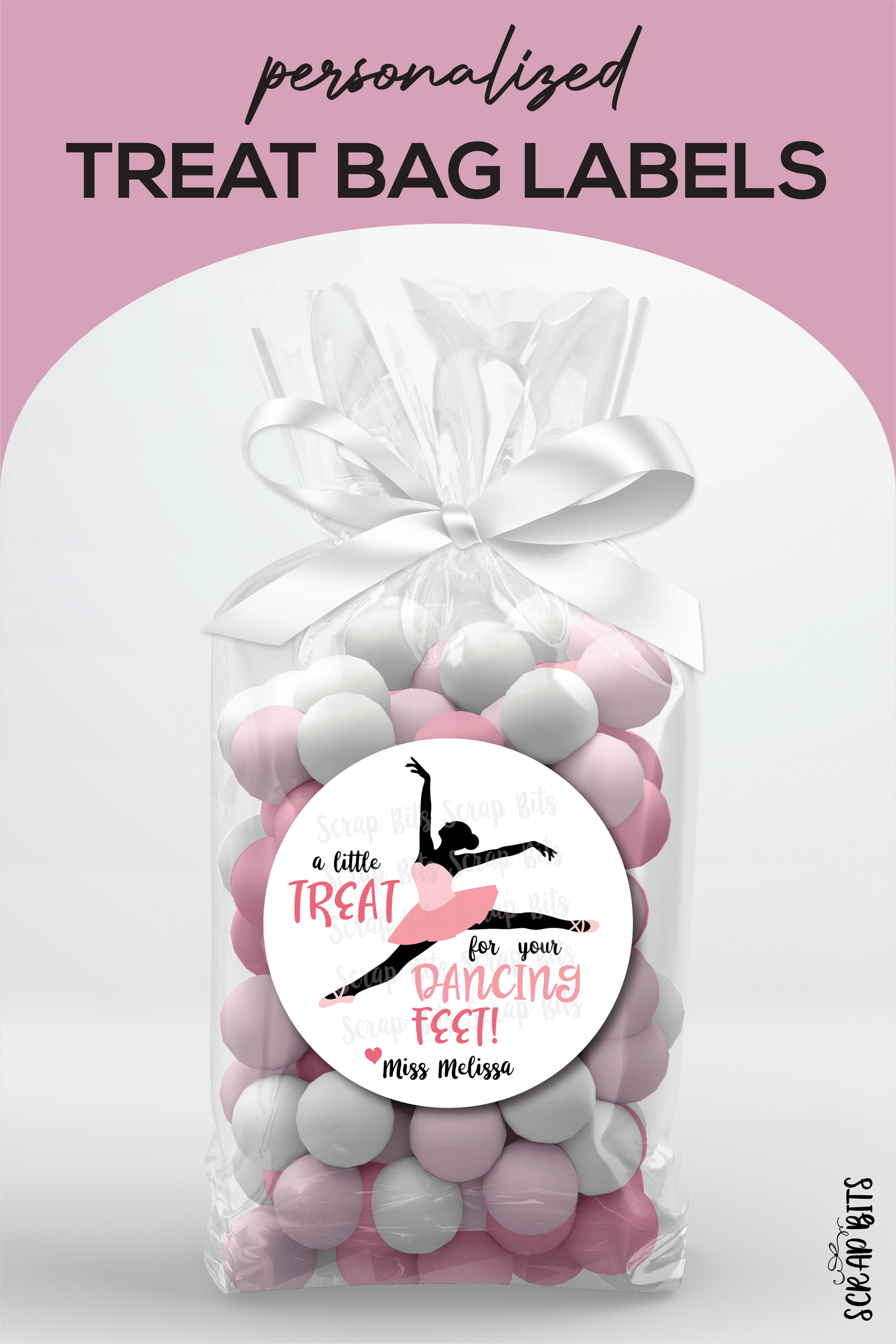 A Little Treat for Your Dancing Feet, Ballerina Favor Stickers or Tags - Scrap Bits