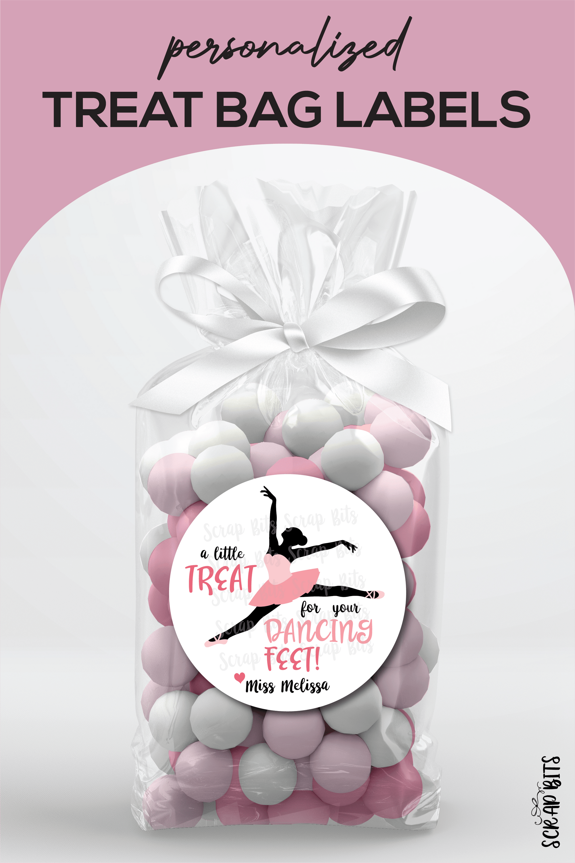 A Little Treat for Your Dancing Feet, Ballerina Favor Stickers or Tags - Scrap Bits