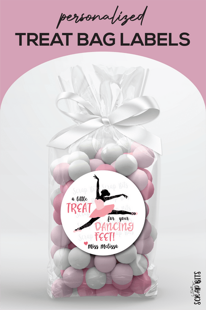 A Little Treat for Your Dancing Feet, Ballerina Favor Stickers or Tags - Scrap Bits