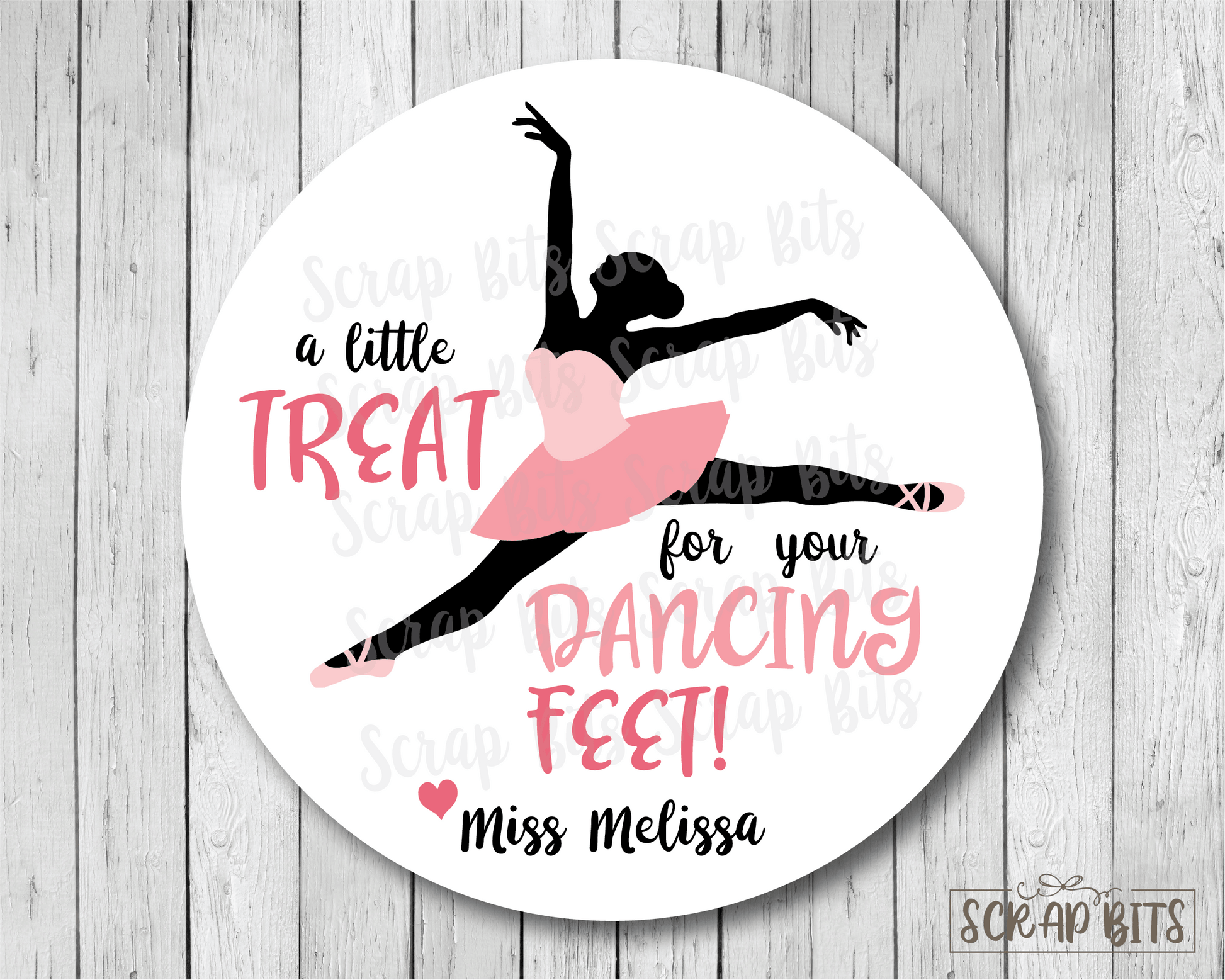A Little Treat for Your Dancing Feet, Ballerina Favor Stickers or Tags - Scrap Bits