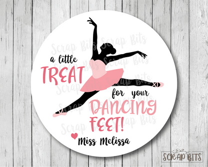 A Little Treat for Your Dancing Feet, Ballerina Favor Stickers or Tags - Scrap Bits