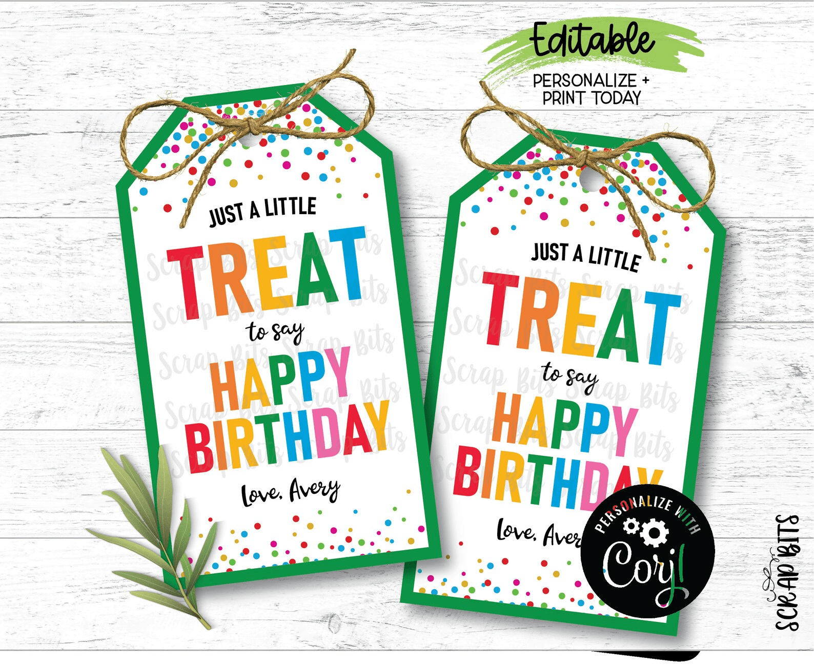 A Little Treat To Say Happy Birthday, Printable Birthday Gift Tags . Instant Download Editable Template - Scrap Bits