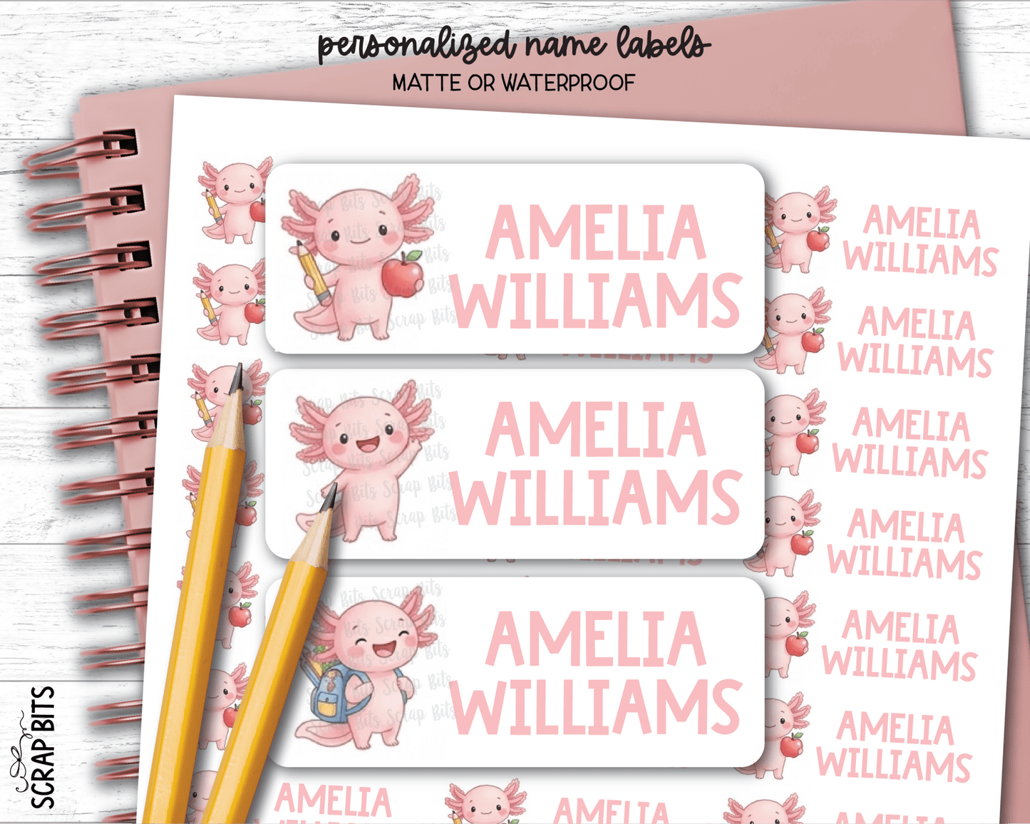 Axelotl Name Labels . Personalized Belonging Labels - Scrap Bits