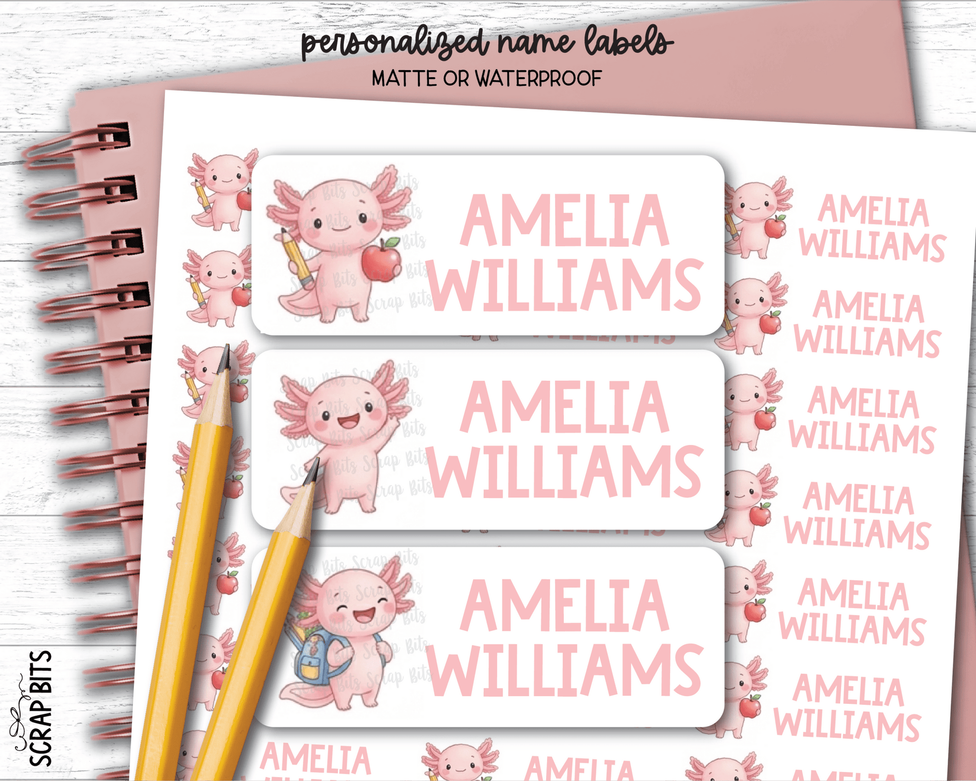 Axelotl Name Labels . Personalized Belonging Labels - Scrap Bits