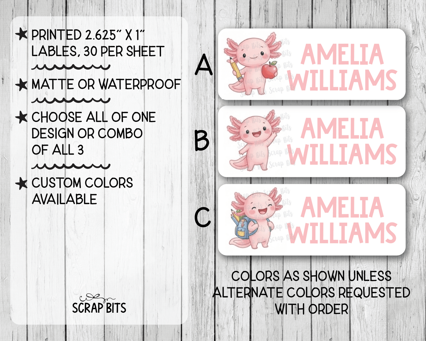Axelotl Name Labels . Personalized Belonging Labels - Scrap Bits