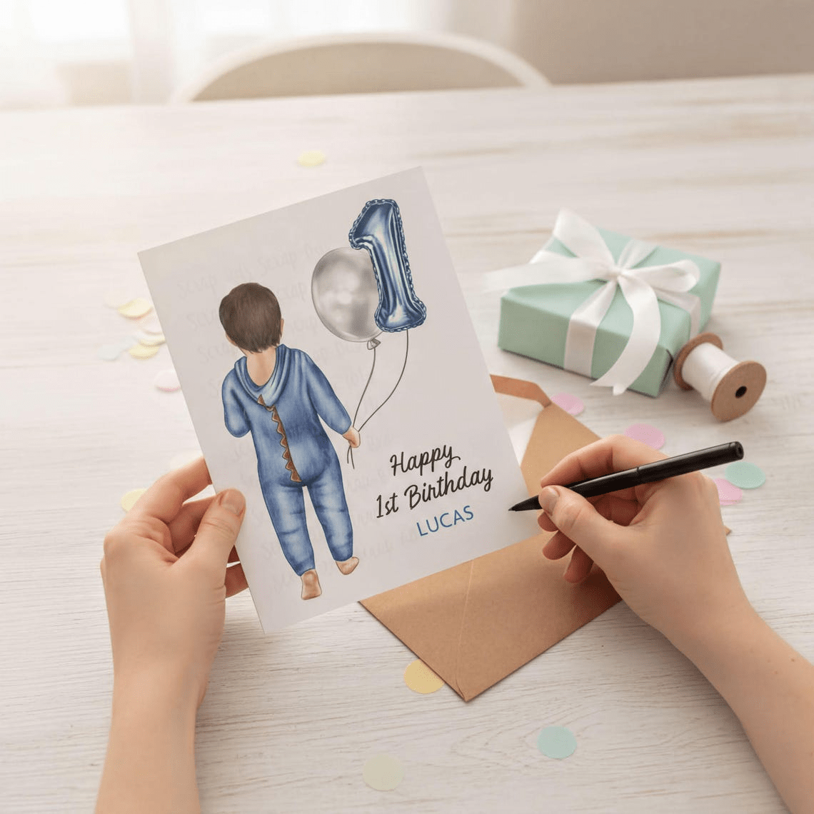 Baby or Toddler Birthday Card for Boy or Girl, Pajamas . 1st, 2nd or 3rd Birthday Portrait Card - Scrap Bits