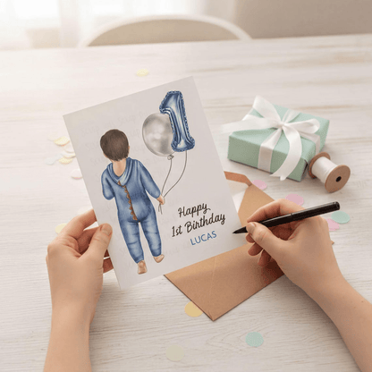 Baby or Toddler Birthday Card for Boy or Girl, Pajamas . 1st, 2nd or 3rd Birthday Portrait Card - Scrap Bits