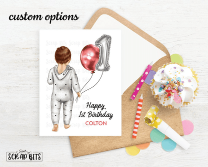 Baby or Toddler Birthday Card for Boy or Girl, Pajamas . 1st, 2nd or 3rd Birthday Portrait Card - Scrap Bits