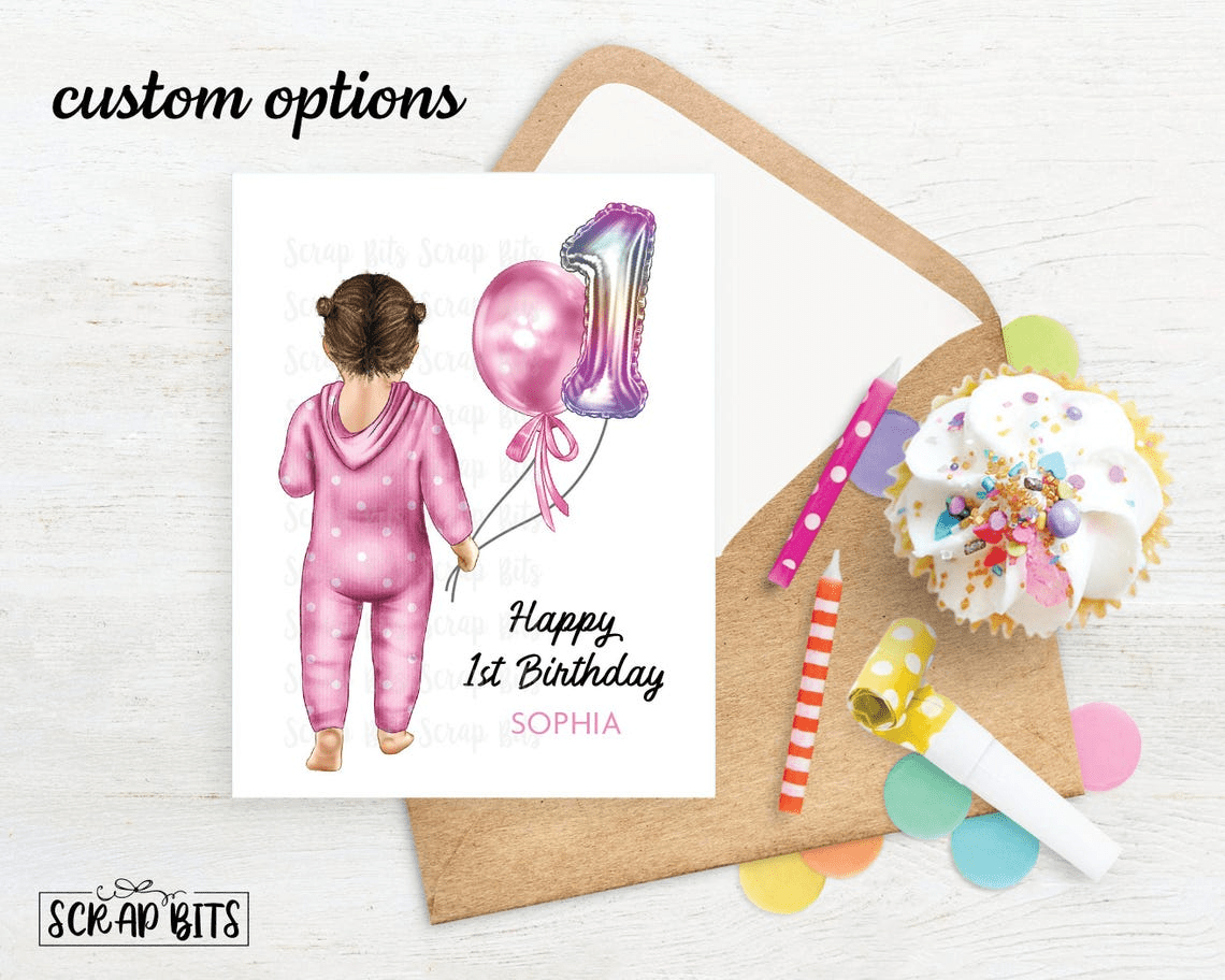 Baby or Toddler Birthday Card for Boy or Girl, Pajamas . 1st, 2nd or 3rd Birthday Portrait Card - Scrap Bits