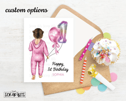 Baby or Toddler Birthday Card for Boy or Girl, Pajamas . 1st, 2nd or 3rd Birthday Portrait Card - Scrap Bits