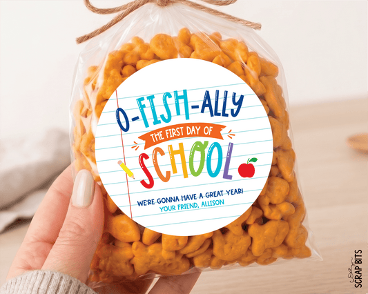 Back To School Stickers or Tags, O Fish Ally First Day of School - Scrap Bits