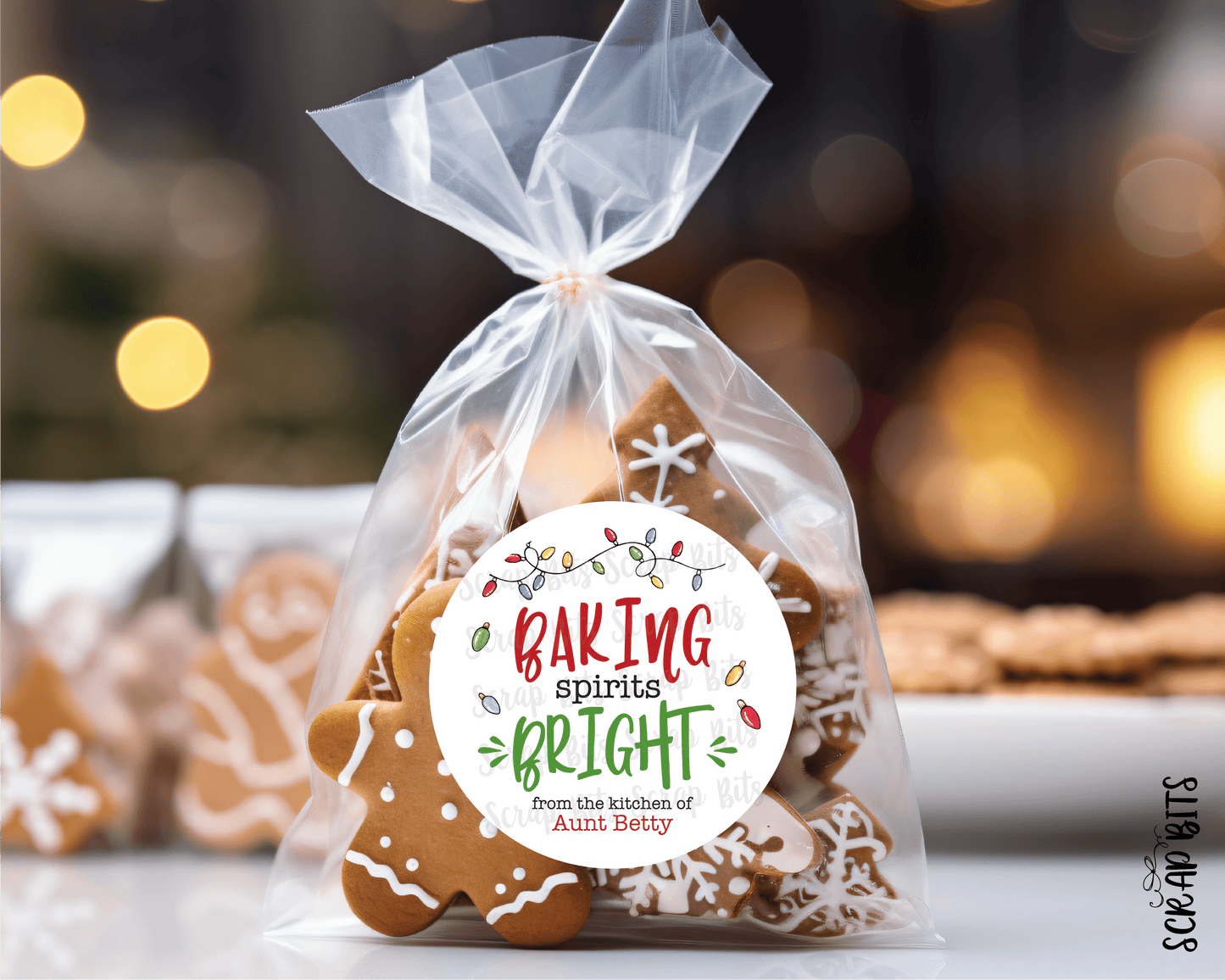 Baking Spirits Bright Christmas Lights, Personalized Christmas Gift or Baking Labels - Scrap Bits